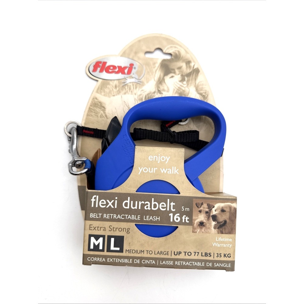 Flexi Durabelt Retractable Dog Leash 16 ft M/L Up to 77 lbs Blue